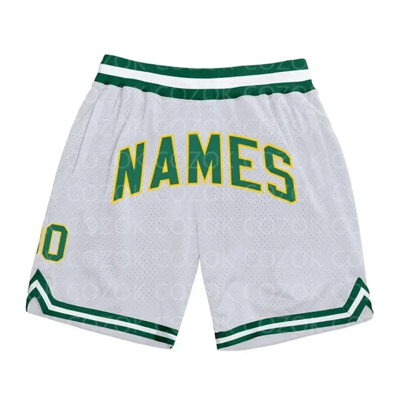 Pantaloncini da basket autentici bianchi personalizzati Pantaloncini da uomo stampati in 3D Nome personalizzato Pantaloncini da spiaggia ad asciugatura rapida Mumber