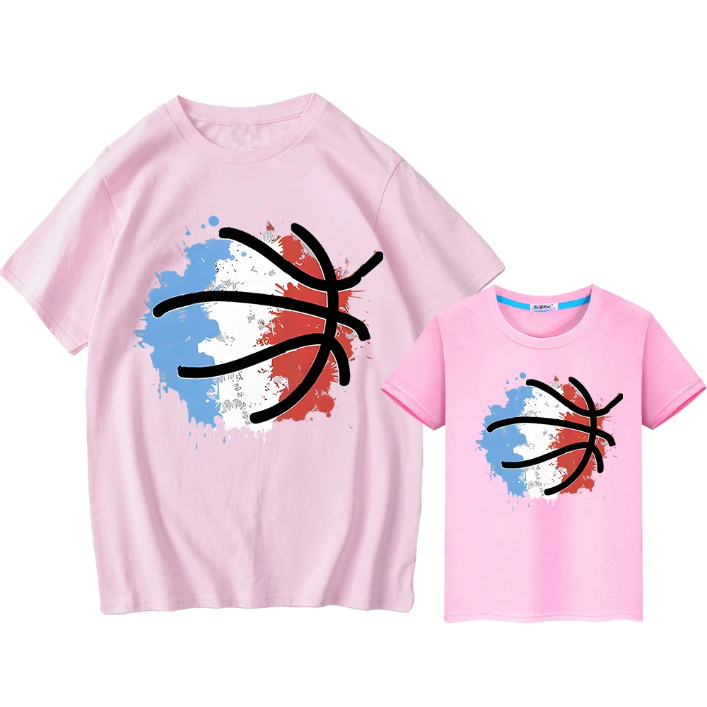 mom and daughter matching clothes Basketball Print t shirt for kids boy 10years 100%Cotton girls Short Men women anime Tops y2k