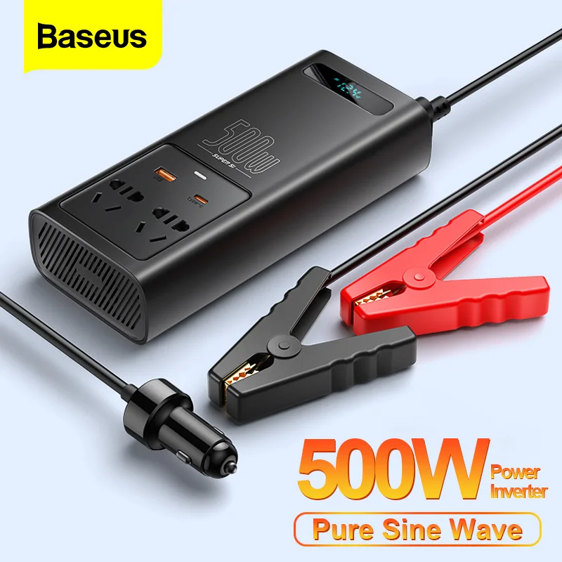 Baseus 500W Car Power Inverter Charger Converter DC 12V To AC 220V Pure Sine Wave Inverter Europe Auto Charger Adapter Inversor