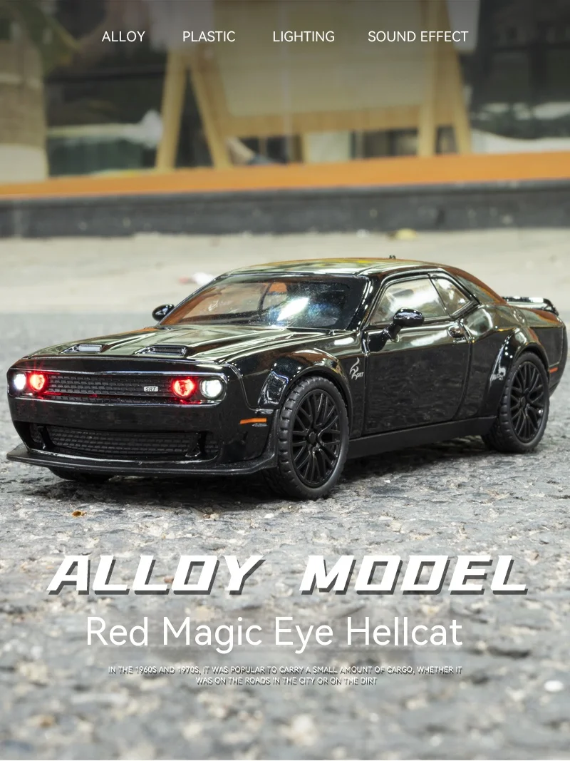 Dodge Challenger Hellcat speelgoedauto voor schaal 1:32 gegoten metalen auto's Toy Pull Back Hellcat modelauto's met geluid en licht Hellc