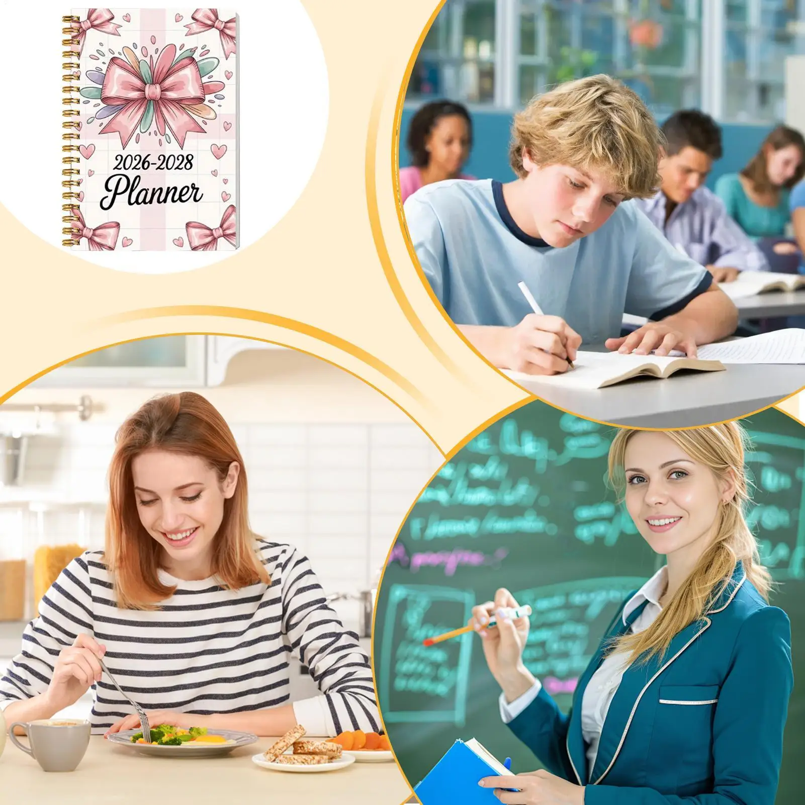 

Ежемесячный планировщик на 2026-2028, ежедневный блокнот в твердом переплете, 3-летний календарь-планировщик для дома, школы, офиса, работы, встречи