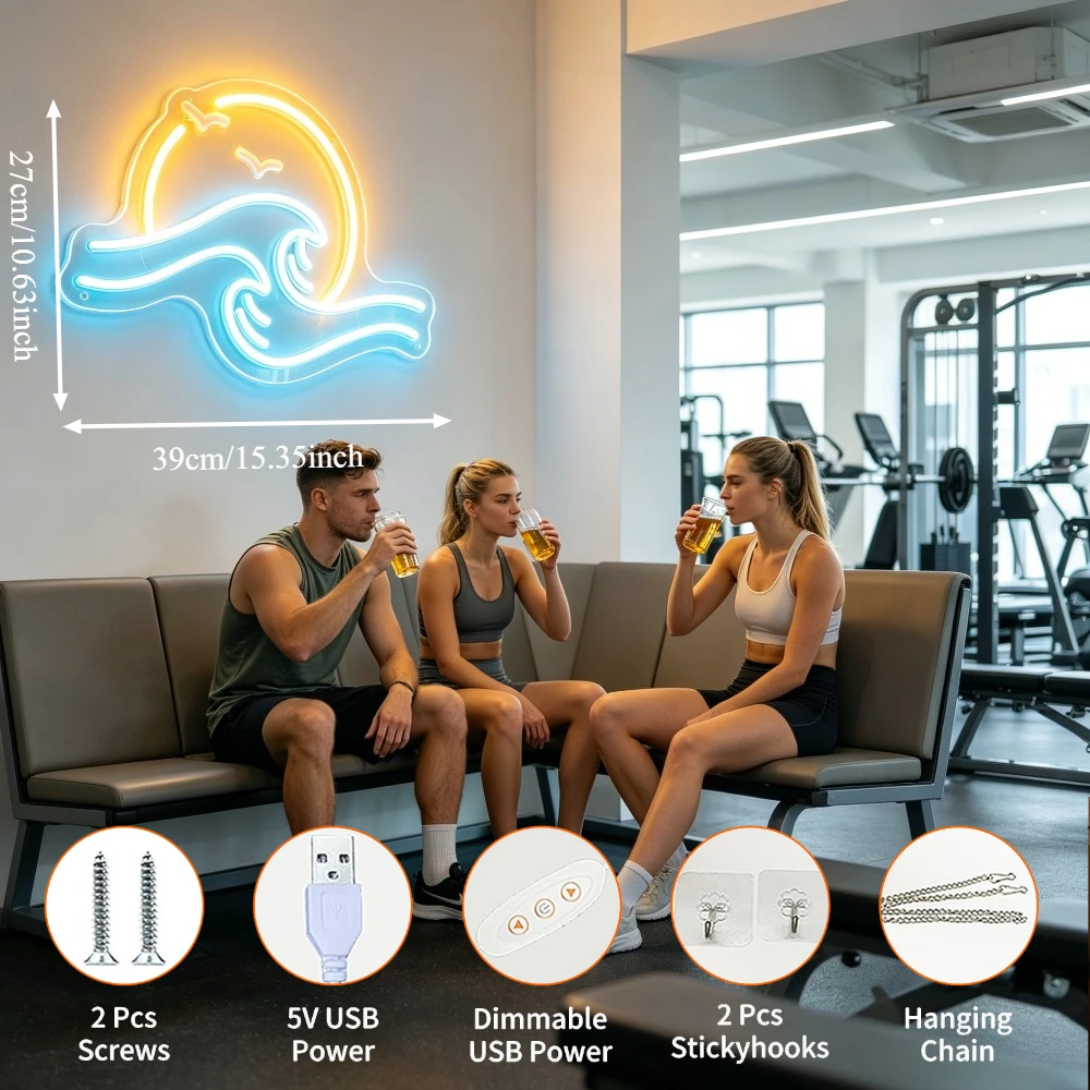 Moon Wave Neon Sign LED Dimmable USB Wall Light for Bedroom Living Room Meditation Room Beach House Yoga Studio Boho Walll Decor