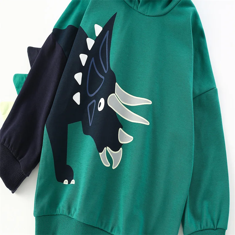 Jumping Meters 2-7T Autumn Winter Boys Girls Hooded Sweatshirts With Applique Dinosaurs Long Sleeve Children's Clothing Shirt