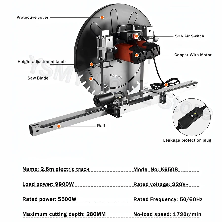 5500W electric track wall-cutter Concrete pavement cutting machine Open window change door opening wall saw slotting tool