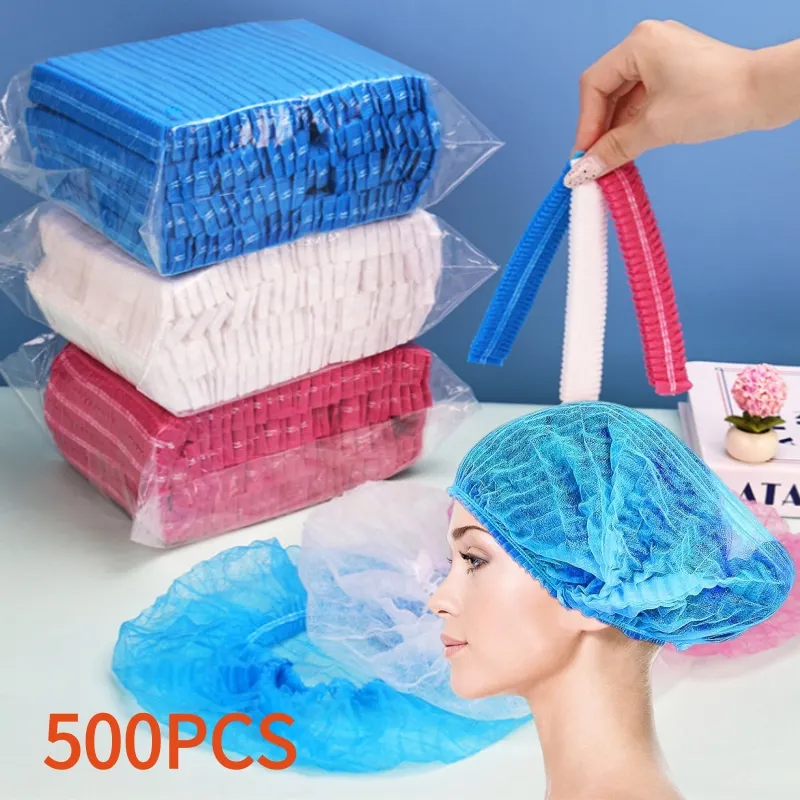 

500 шт. одноразовых шапочек-беретов для салонов красоты, сетка для волос 21 дюйм, эластичная пылезащитная шапочка для пищевой промышленности, головной убор для сна