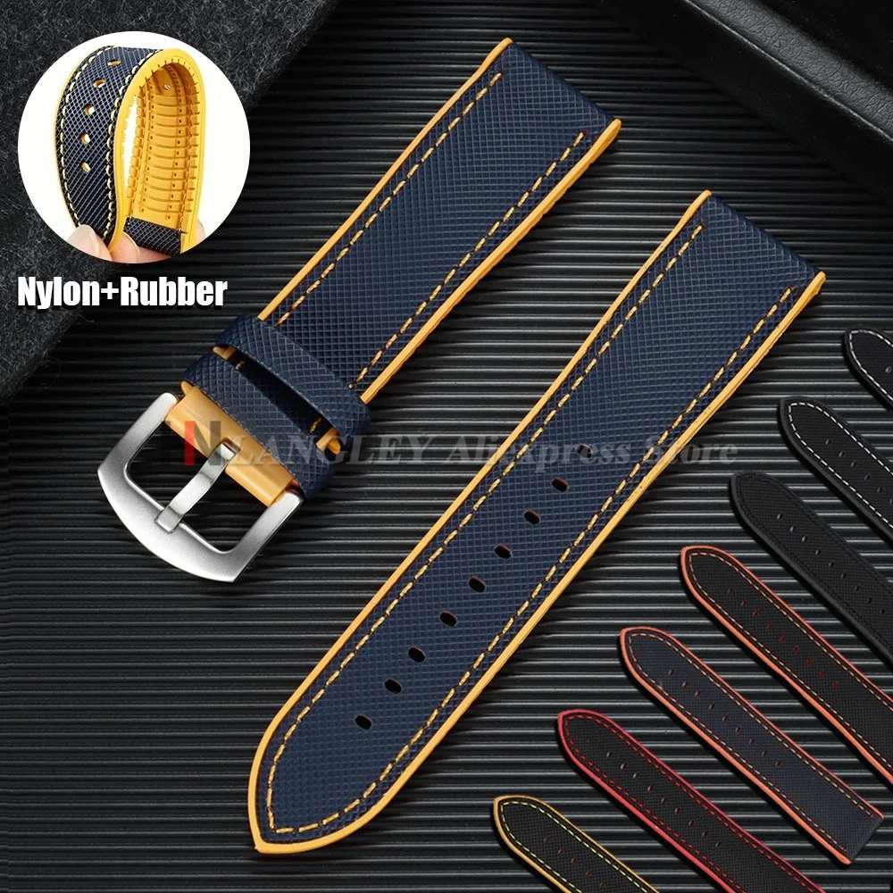 Nylon Rubber Bottom Watch Strap Watchband 18mm 19mm 20mm 21mm 22mm 24mm for IWC Pilot for Tudor for Breitling Men Silicone Band