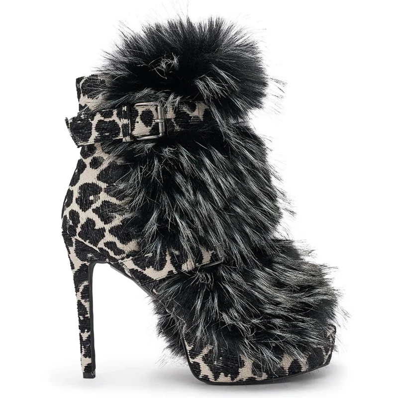 Fur Platform Patchwork Ankle Boots Sexy Pointed Toe Buckle Belt Thin Heel Zip Customized New Arrival Autumm/Winter Modern Boots