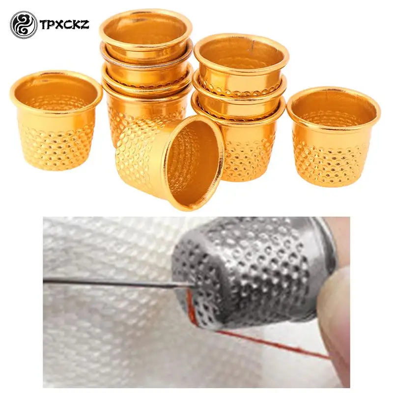 10pcs Silver Gold Color Sewing Thimbles Metal Finger Protector Tools DIY Craft Accessories Household Sewing Embroidery Tools