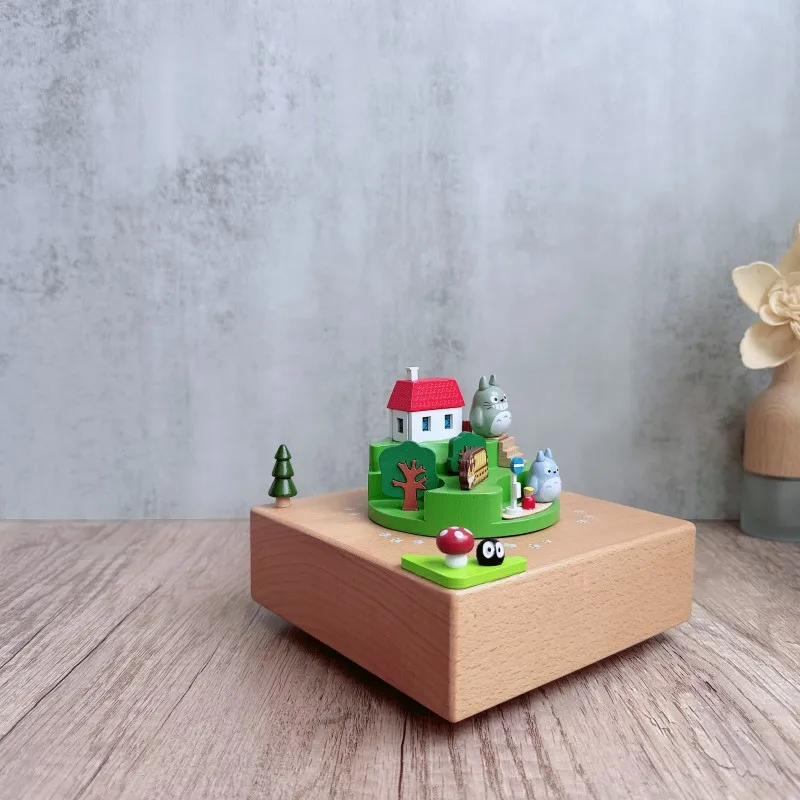 Totoro Family Wooden Music Box Large Base Micro Landscape Wooden Music Box Crafts Ornaments Creative Gifts Fairy Tale Gifts - Image 4