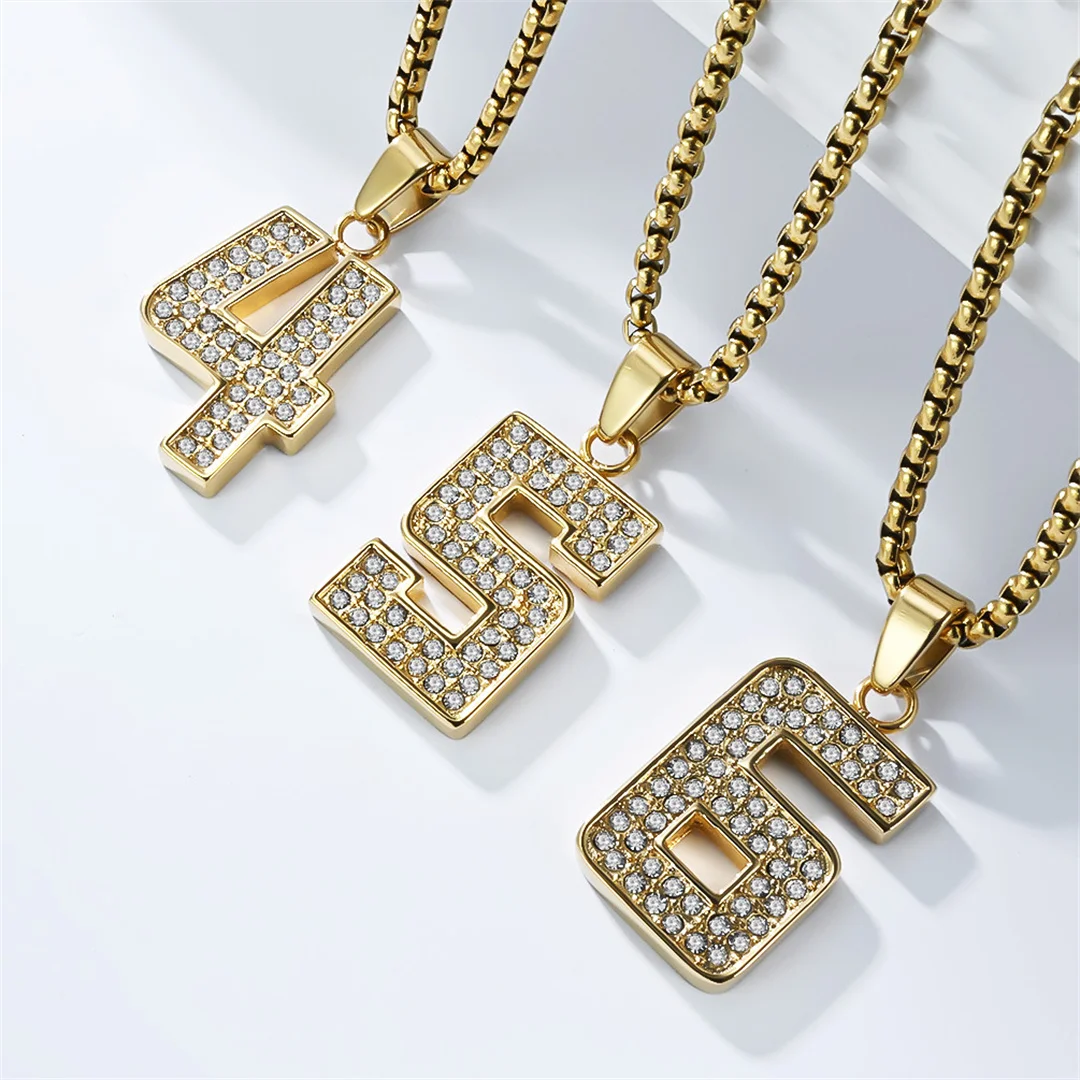 Hip Hop Iced Out Bling CZ 0-9 Number Pendant Gold Color Stainless Steel Zirconia Figure Necklace for Woman Men Jewelry Gift 2026