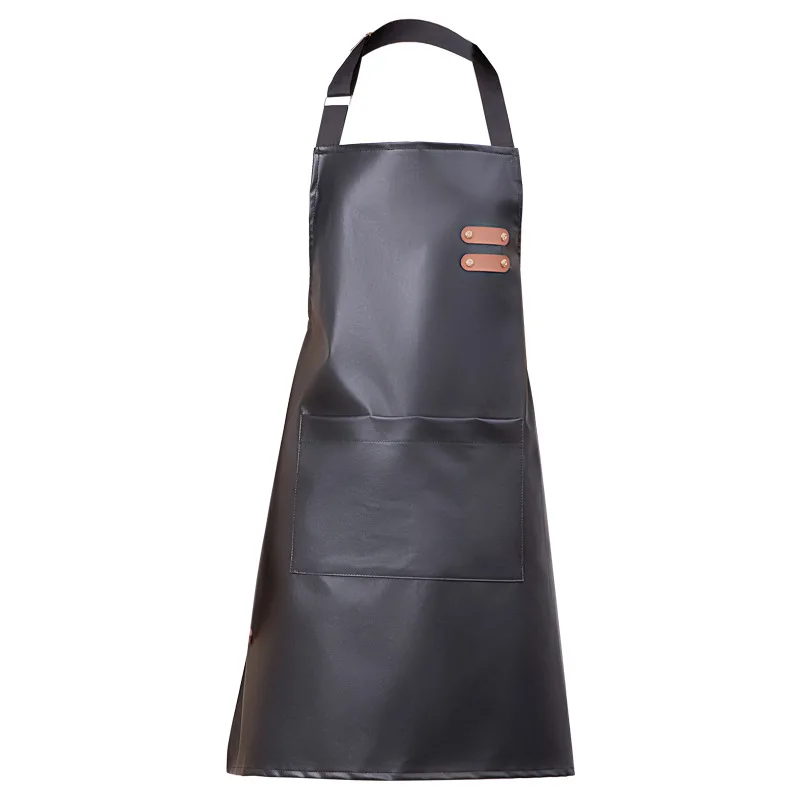 PU Leather Waterproof and Oil Resistant Apron Kitchen Workwear Home Cooking Cleaning Unisex Sleeveless Apron Adjustable