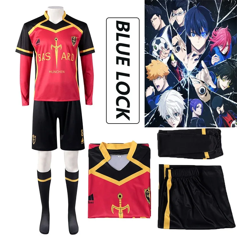 Disfraz de Cosplay de Anime Blue Lock Isagi Yoichi, camisas rojas, peluca Bastard Munchen Ness Kaiser Kurona, camiseta de fútbol para hombres y mujeres