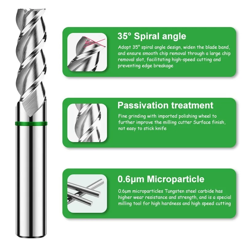 Węglik stal wolframowa AZZKOR do frezu Aluminu 3F kolorowa powłoka pierścieniowa CNC mechaniczne płaska podeszwa Endmills TGH-HRC50