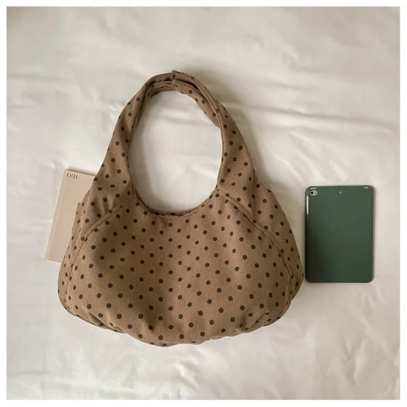 CEEKAY Canvas-Tasche mit Polka-Dot-Muster, Hobo-Stil, breiter Träger, geraffte Falten, vielseitig einsetzbar, für den täglichen Gebrauch, Freizeit, große Kapazität, Damenhandtasche. – Detail 11