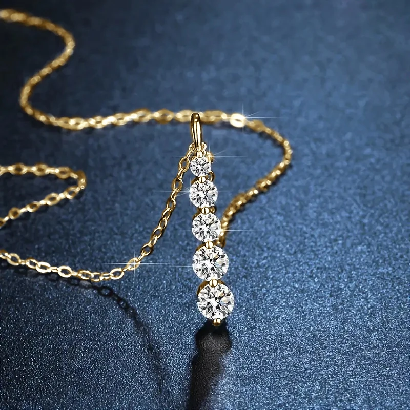 Lnkry zertifizierte Halskette mit fünf Steinen und Moissanit-Anhänger für Damen, 14 Karat Gold gefüllt, lange Halskette mit Labordiamanten, Schmuck