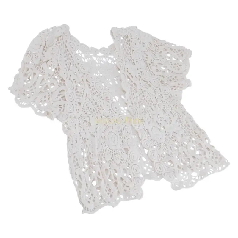 31BF سترة صوفية نسائية من الدانتيل مع سترات قصيرة الأكمام من الكروشيه الشفاف #4