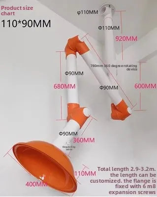 Verstelbare laboratorium dampafzuigarm 360 °   Draaibare ventilatiekap Chemische rookabsorber Flexibel uitlaatsysteem