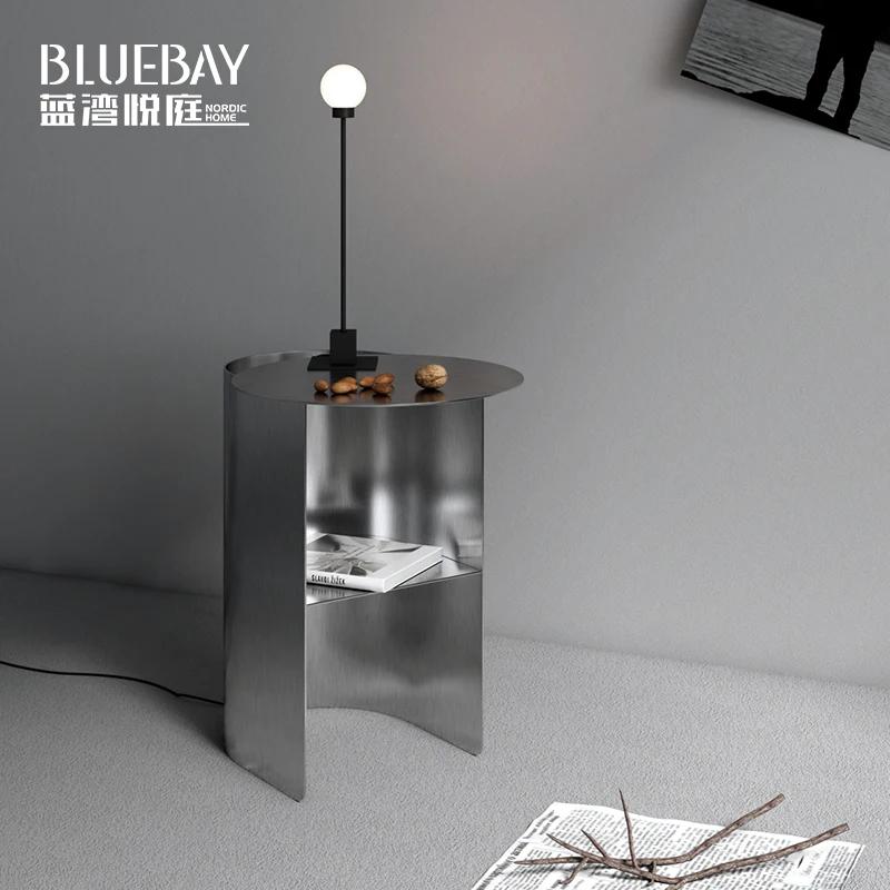 

Light Luxury Stainless Steel Bedside Table Modern Household Small Tea Table