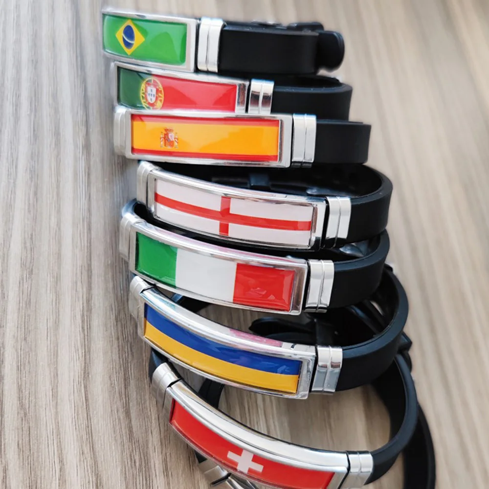 Spain Flag Leather Bracelet France Brazil Portugal Italy Canada Venezuela Flag Charm Mens Wristband Jewelry