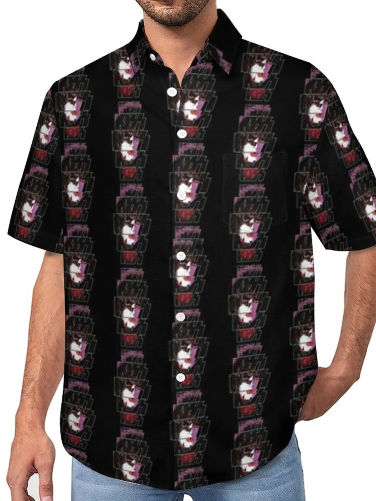 

Men's Printed ort Sve irt Lapel Design Breathable And Comfortable Youthful Sle for Summer Season Stand Fit