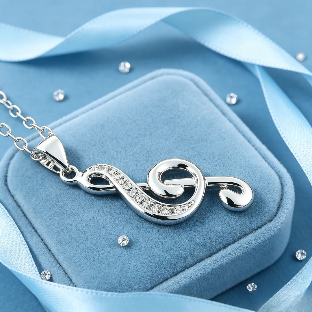 

Fine 925 Sterling Silver Necklace crystal Elegant musical note Pendant For Women high quality Fashion Jewelry Christmas Gift