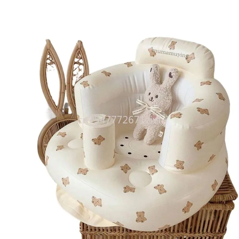Infant Shining Baby Inflatable Sofa Children Puff Portable Bath Chairs PVC Multifunctional Seat Practice Sitting Bath Stool
