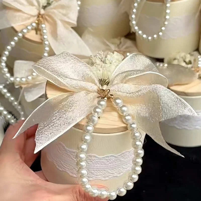 غطاء خشبي لؤلؤي صندوق حلوى الزفاف استحمام الطفل حفلة لصالح التعبئة والتغليف هدية صندوق لوازم أنيقة #4