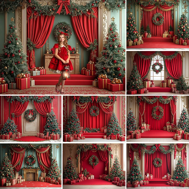 

LS Red Christmas Windows Backdrops Winter Snowflake Scene Xmas Trees Kids Baby Photography Adult Photocall Festival Backgrounds