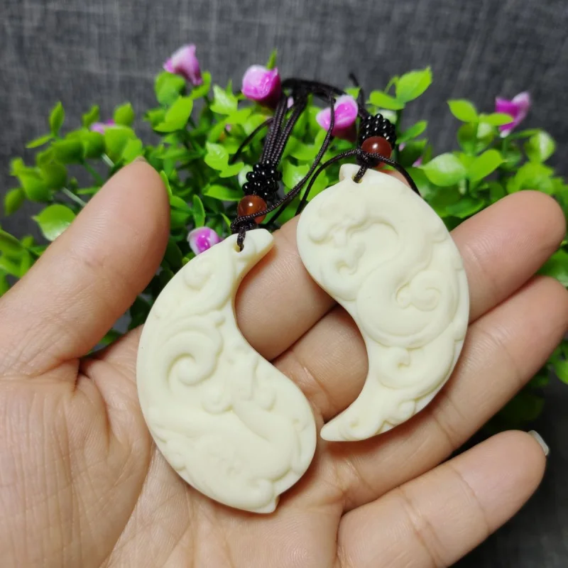 All-Match Ivory Nut Carved Pendant Men's and Women's Dragon and Phoenix Style Necklace Couple's Prosperity Brought by the Dragon