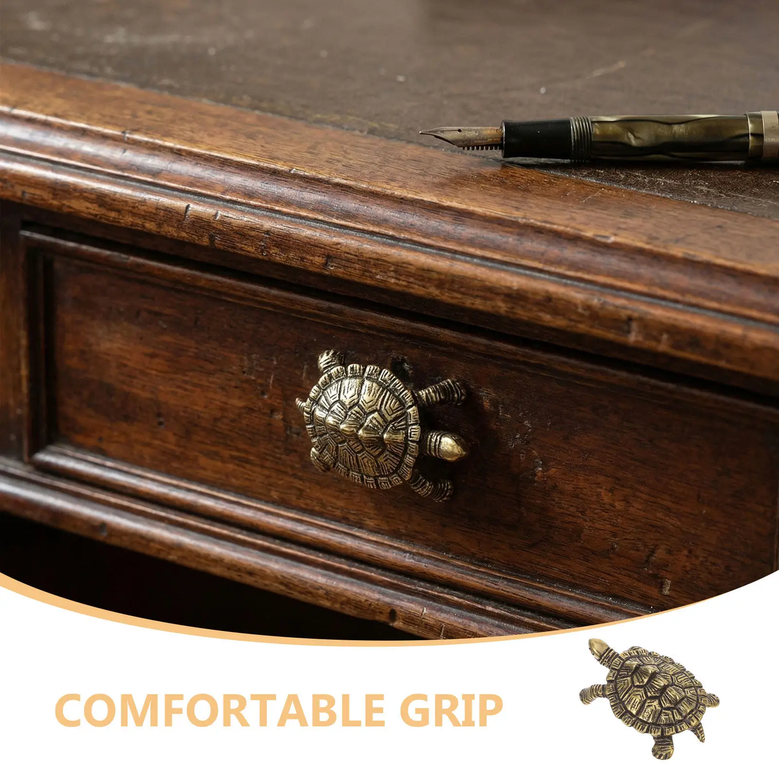 2Pcs Brass Animal Cabinet Knobs Turtle Design Brass Drawer Pulls Vintage Chinese Style for Kitchen Bathroom Dresser