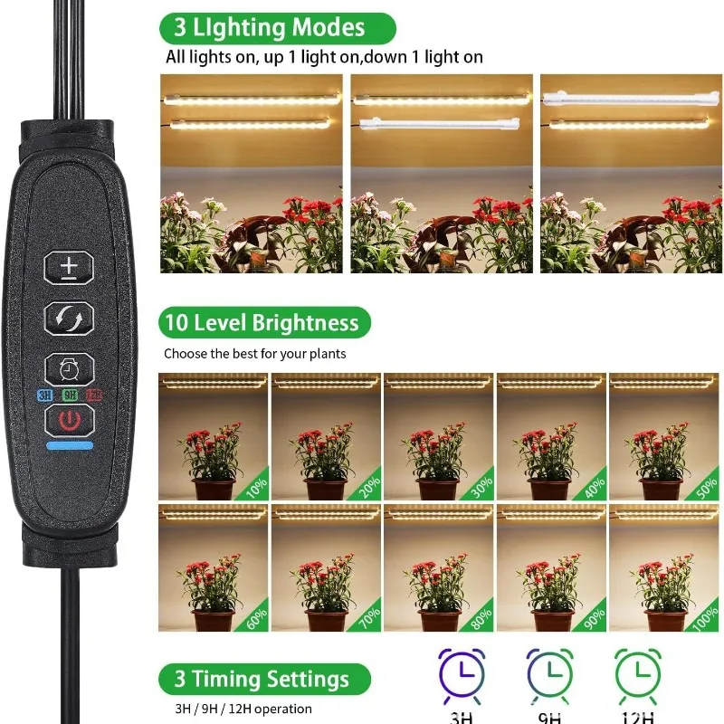 USB 5V LED Grow Light Strip Full Spectrum Phytolamp Indoor Hydroponics Auto Cycle Timer 10-Level Dimming for Succulents Seedling