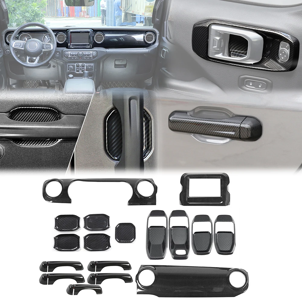 Car Center Console Dashboard Panel Door Handle Decoration Cover Trim Sticker for Jeep Wrangler JL 2018-2023 Interior Accessories