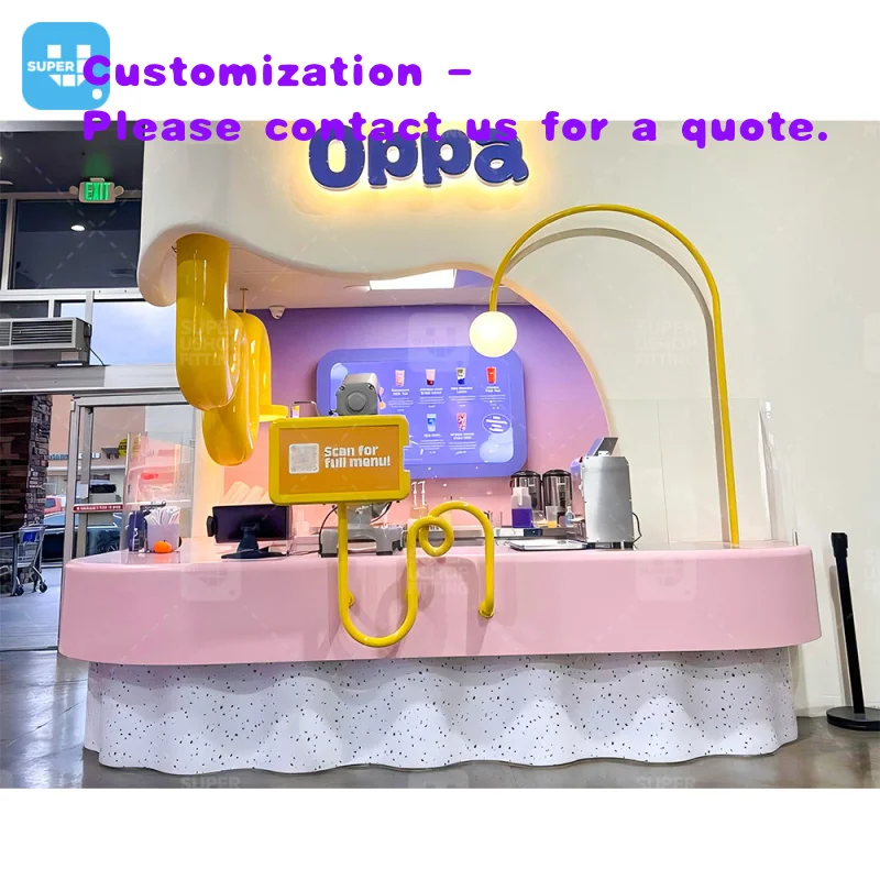 

custom.Modern Retail Cafe Shop Interior Design Sweets Coffee Counter Boba Tea Store Display Decoration Custom Bubble Tea Mall Ki