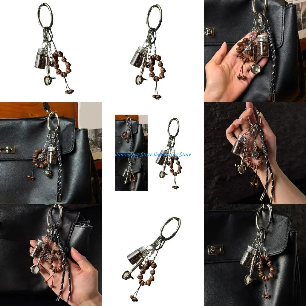 

573B Coffee Bean Shaped Keyring Braided Cord Detailing Practical Everyday Carry