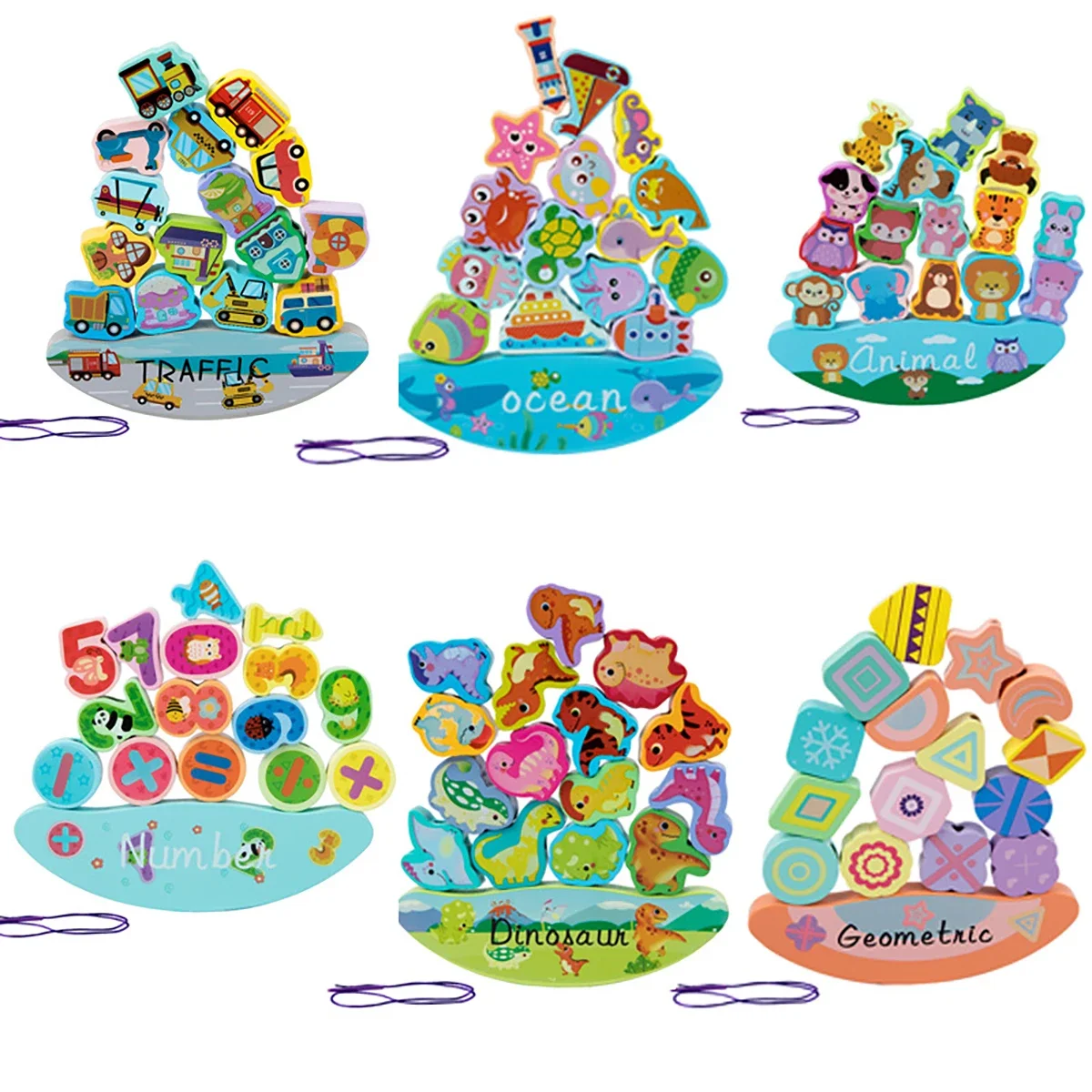 Blocs d'empilage d'équilibre en bois pour animaux de l'océan, jeu pour enfants, filetage en bois, jouets de motricité Fine, 1 pièce