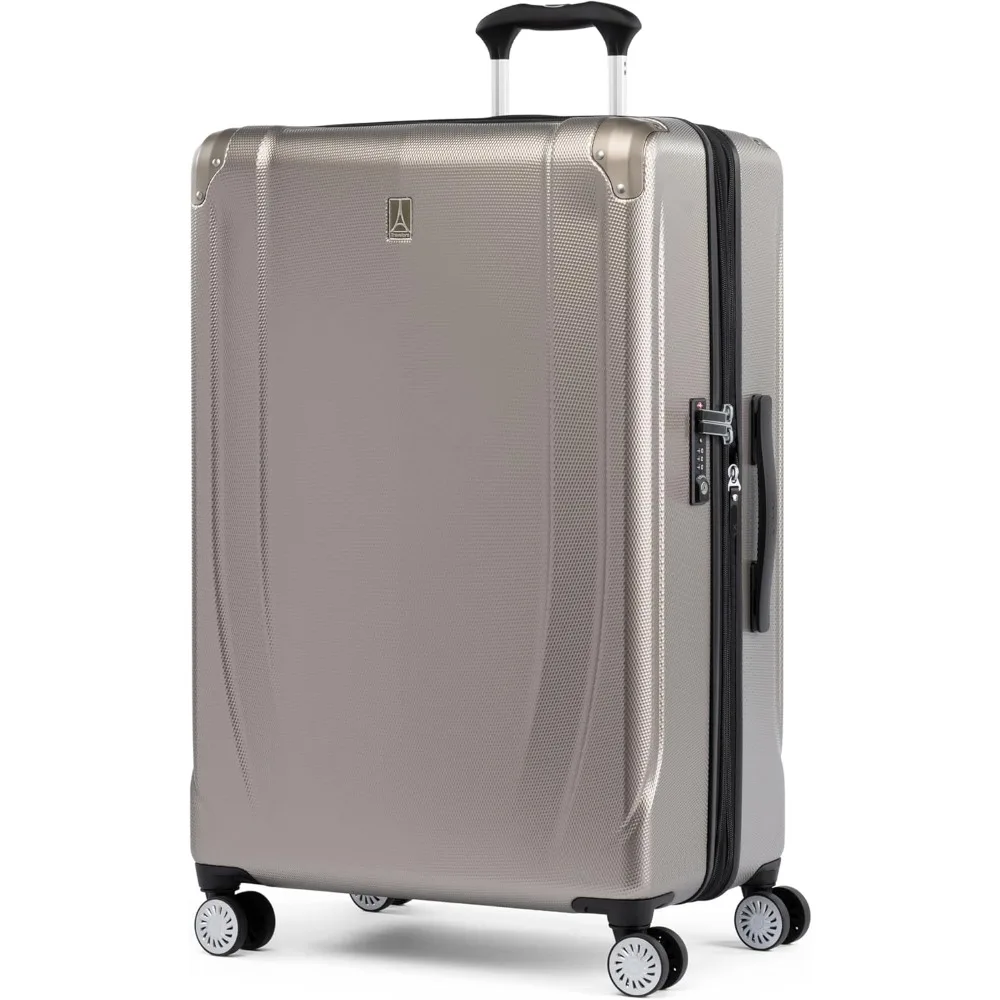 Bagagem rígida expansível com 8 rodas giratórias, mala grande leve de 28 polegadas, cor champanhe