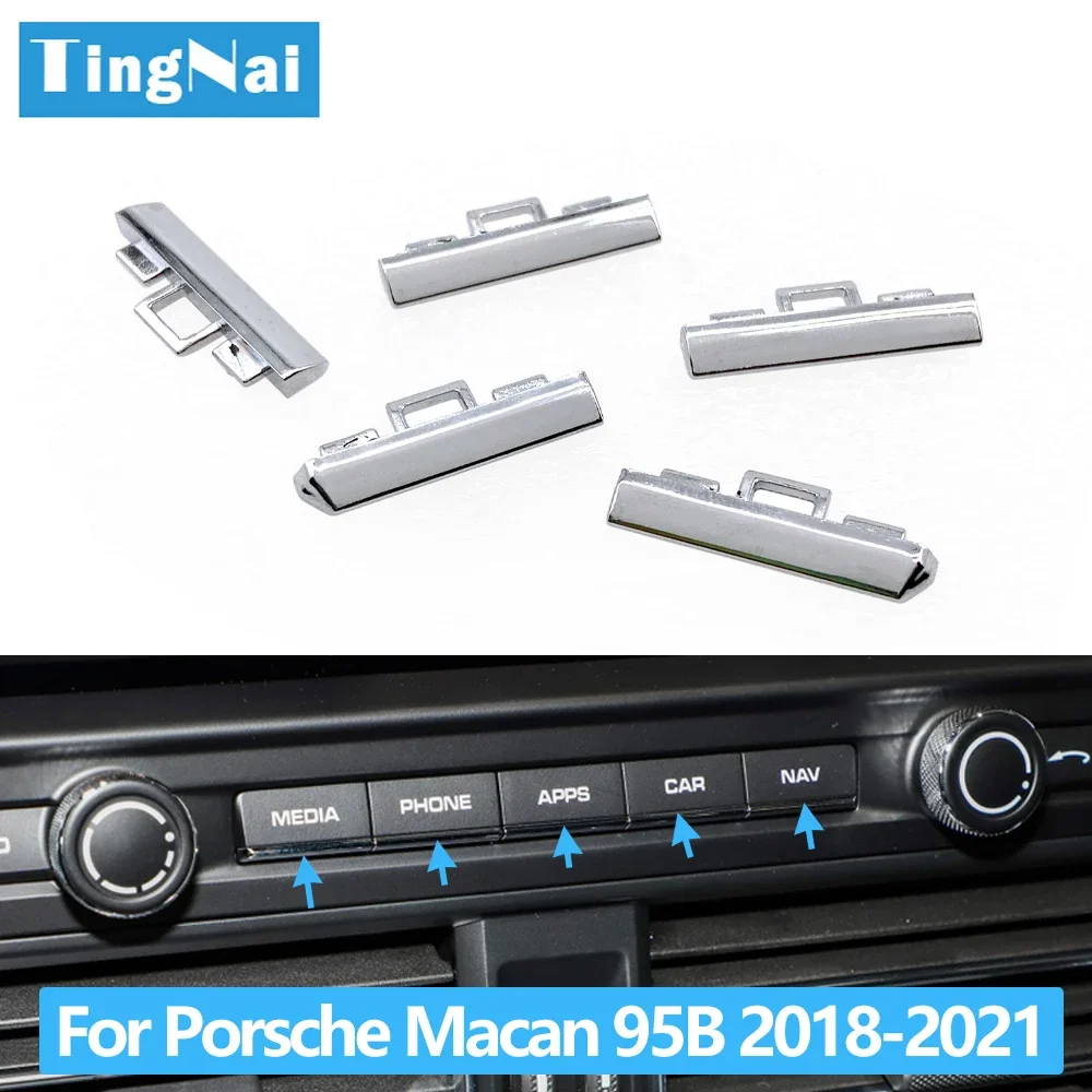 Front Display Screen Chrome Button Trim Switch Plating Strip For Porsche Macan 95B 2018-2021 95B919597 Car Accessory