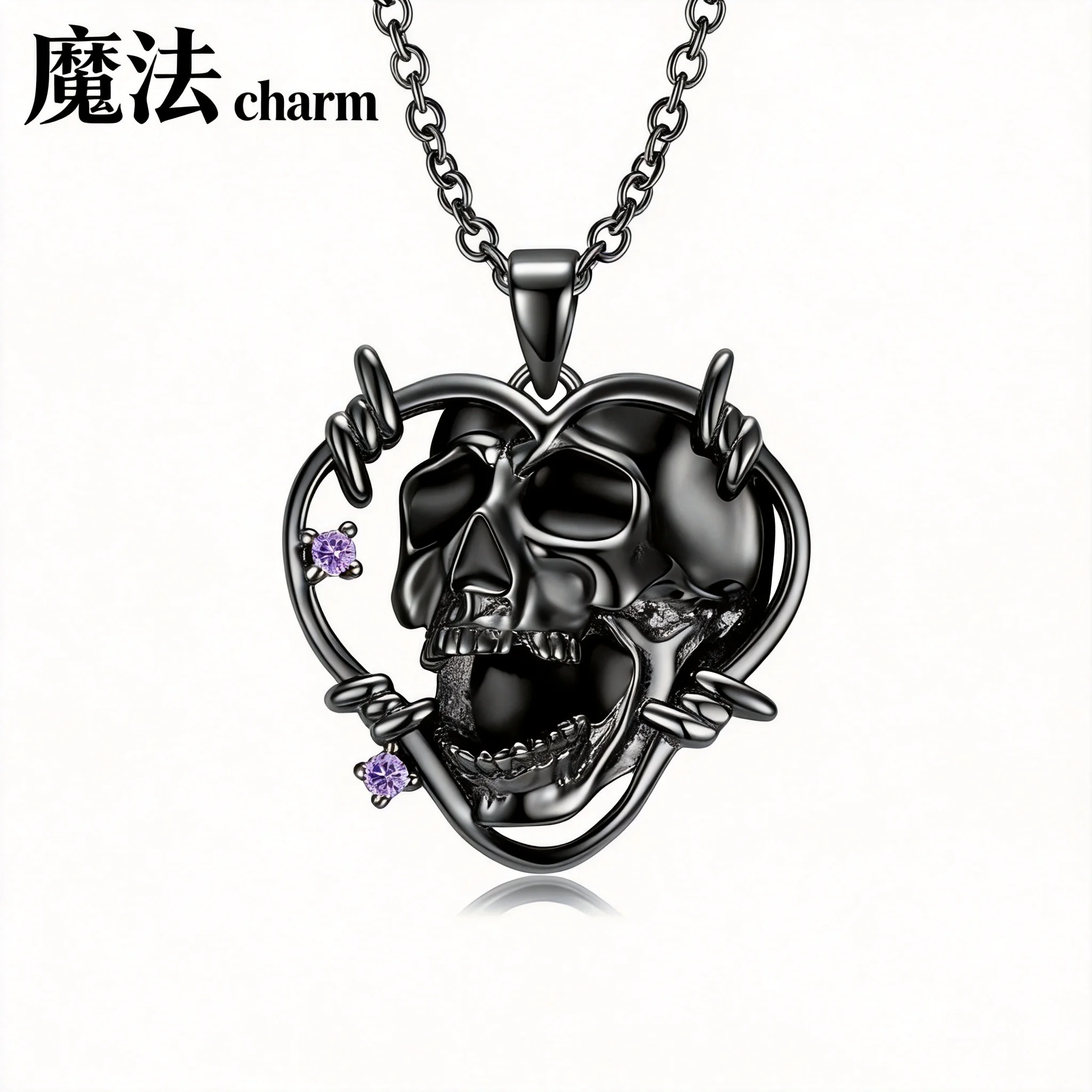 collier-pendentif-crane-gothique-halloween-avec-cadre-cœur-noir-incruste-de-zircons-cubiques-en-argent-sterling-925-style-punk-personnalise
