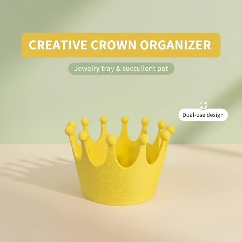 Creative Crown-Shaped Desktop Storage Box Multi-Purpose Organizer for Jewelry Keys Small Items Succulent Planter Home Decor