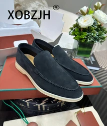 2024 New Autumn and Winter Men Loafers Suede Leather Flat Genuine Leather Walking Shoes Lazy Soft Bottom Casual Shoes big size