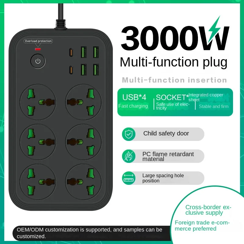 13A Universal Power Strip Sockets Outlets with Extension Cable USB 2500w KR EU US UK AU Plug Electric Overload Protection Socket