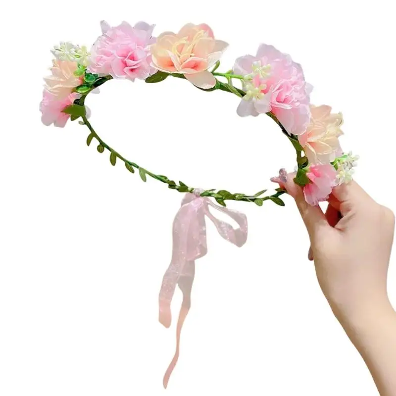 

652F Kids Flower Hair Band Delicate Tulle Crowns Headpiece Hair Wreath Hair Decoration For Bridesmaid Event And Celebrations