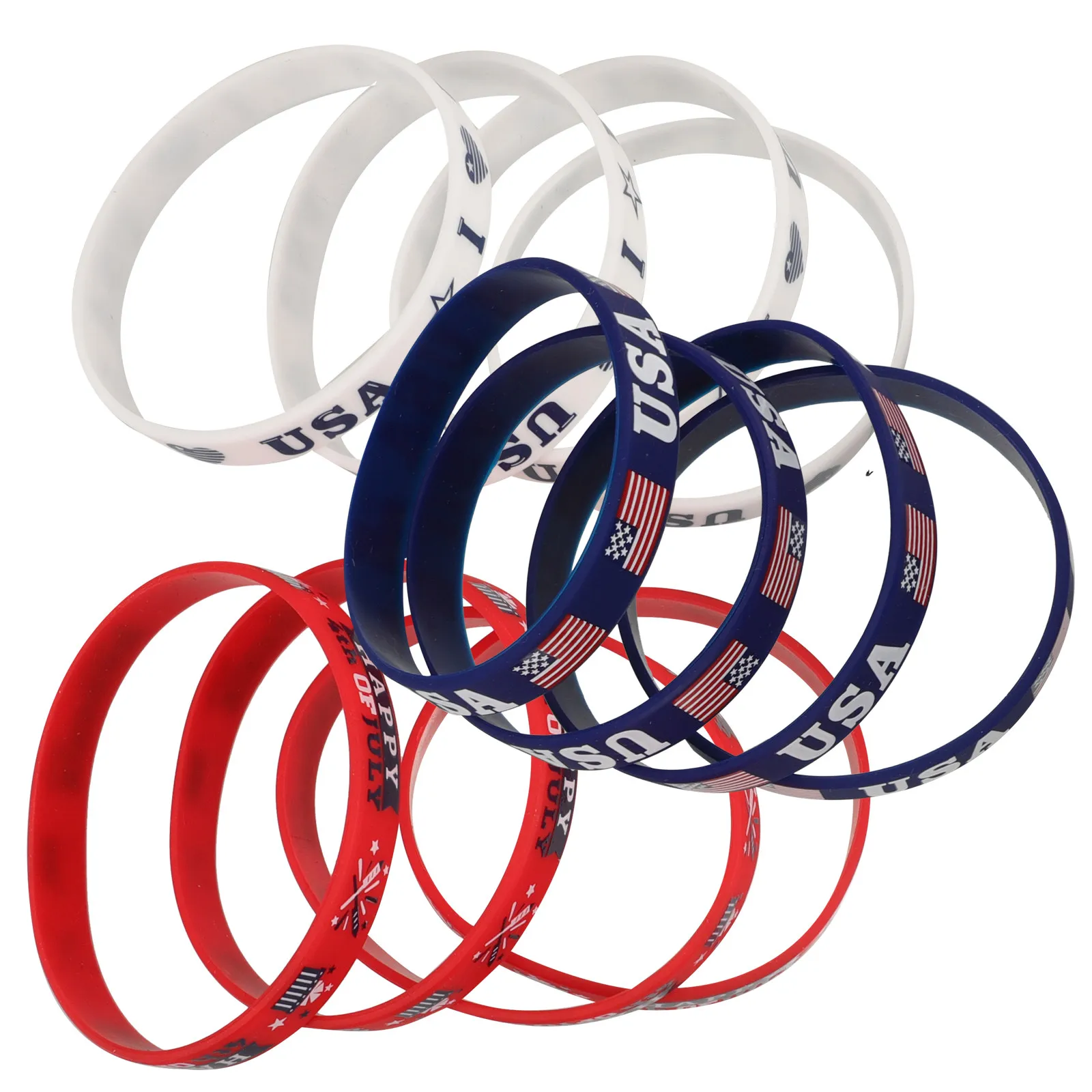 Silicone Independence Day Bracelets 12 Pack Reusable Patriotic Wristbands Party Favors for Adults Kids
