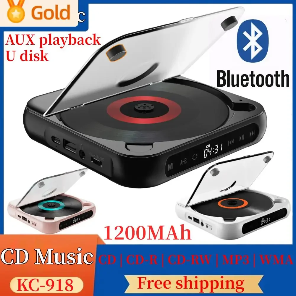 Portable CD Player Bluetooth Speaker Stereo HiFi Music Discs Player CD Walkman Control FM Radio Car CD Player USB AUX Playback