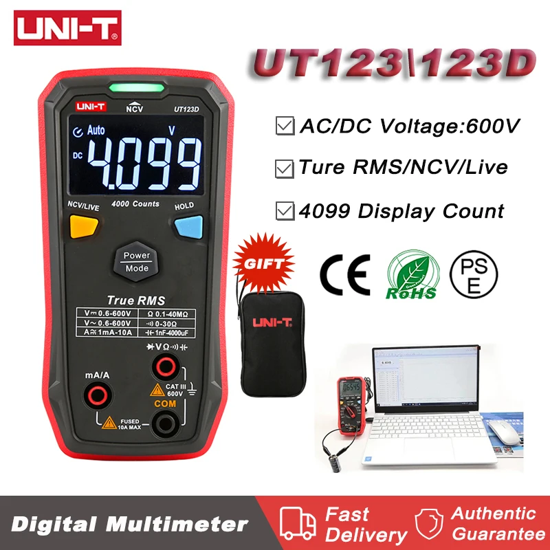 UNI-T ut12ثلاثية الأبعاد صغيرة الذكية الرقمية المتعدد السيارات المدى صحيح RMS التيار المتناوب تيار مستمر الجهد الحالي متر NCV لايف تستر تشغيل زر واحد