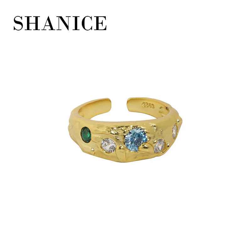 

SXiqi Jewelry925 sterling silver open-ended ring Irregular surface micropavé zircon Women's gift jewelry Plata argento filling