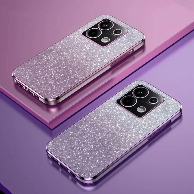 Luxury Shiny Glitter Plating Silicone Case for Xiaomi Redmi Note 13 Pro Plus 4g 5G Camera Lens Soft Back Cover Coque