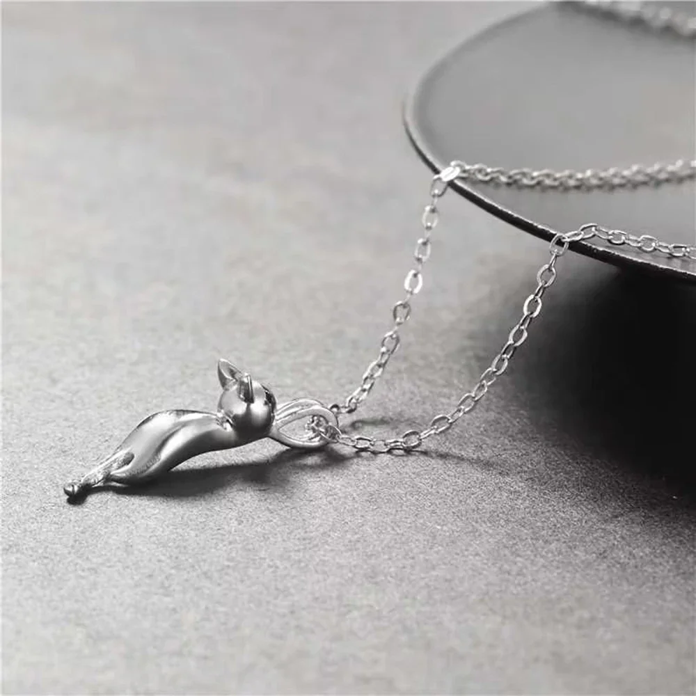 Real 925 Sterling Silver Cute cat Necklaces Pendants for Women Fashion Ladies Festival Gift Fine Jewelry Stock in USA Warehouse