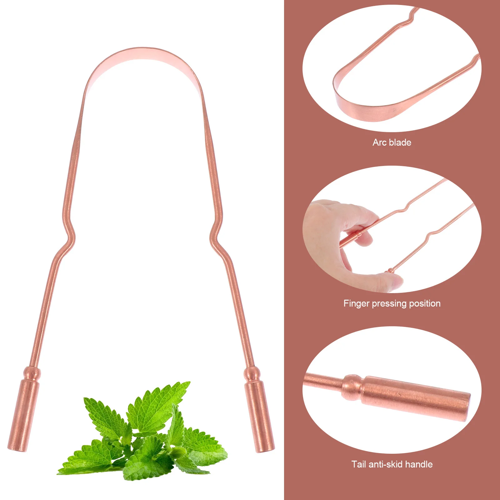 1Set Copper Scraper Gold Durable Oral Care Tool Cleaner Coating Brush with Storage Box Fresh Breath