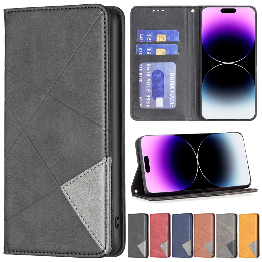 

Wallet Diamond Dark Magnetic Leather Case For iPhone 14 Pro Max 13 Pro Max 12 Pro Max 11 Pro Max SE 2022 X XR XS Max 8 7 6S Plus